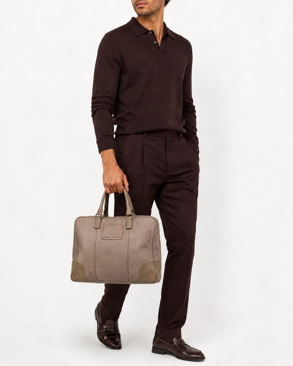 Reiss Barrington Taupe Leather Overnight Bag Briefcase Laptop Attache 15.5”